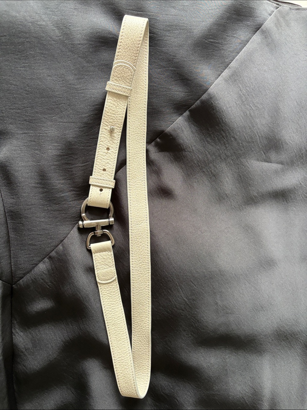 Sarah Pacini Ivory Pebbled Leather Adjustable Belt, fits 8-10